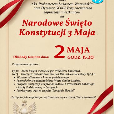 Zaproszenie na obchody Święta Konstytucji 3 Maja