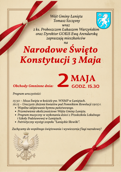 Zaproszenie na obchody Święta Konstytucji 3 Maja