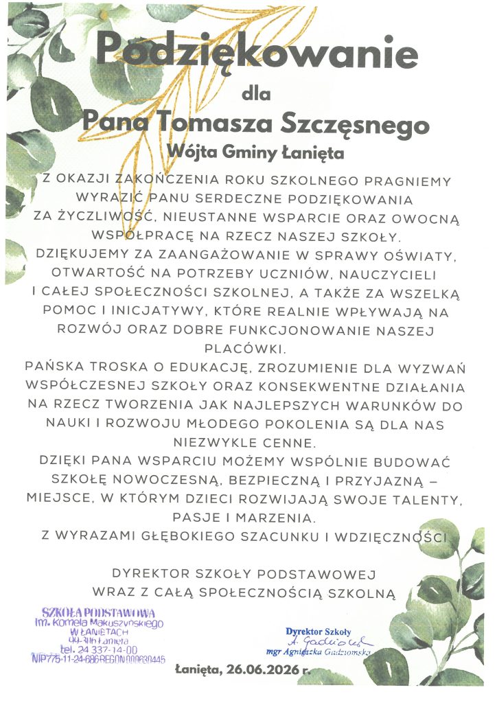 zakończenie roku szkolnego 2025/2026.