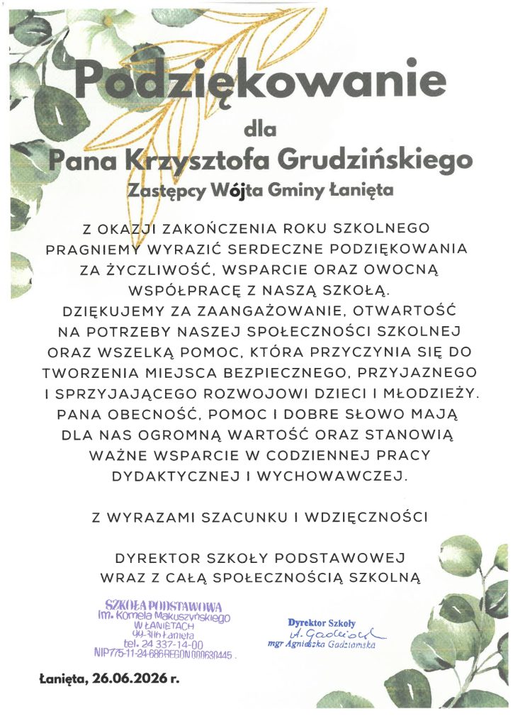 zakończenie roku szkolnego 2025/2026.